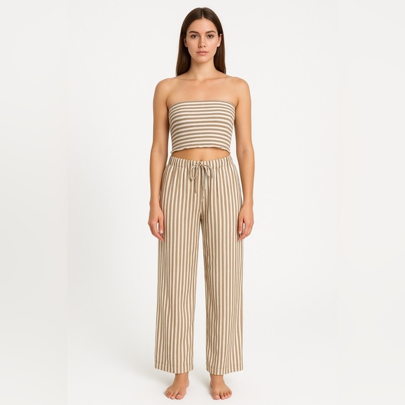 Christian Lacroix Tan & White Striped Tube Top and Wide Leg Pants Set Size S - Picture 2 of 6